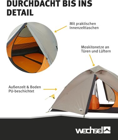 Зарядний пристрій для трекінгового намету Wechsel I Купольний намет для 2 осіб I Швидкорозкладний двомісний намет I Компактний та портативний I Ідеальний намет для кемпінгу, піших прогулянок та велосипедних поїздок на 2 особи