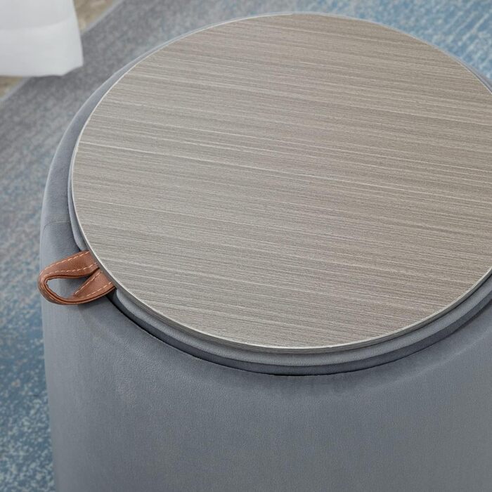 Пуф для зберігання HOMCOM 2-в-1 з кришкою, круглий пуф для ніг, м&39який пуф з оксамитовим приставним столиком для вітальні, спальні, Ø44 x 47,5 см, сірий