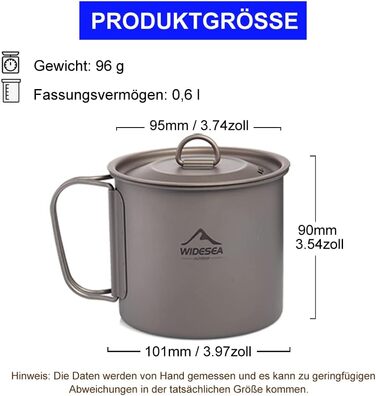 Титанова кружка Widesea 600 мл для кемпінгу зі складною ручкою, надлегка, портативна, для піших прогулянок, пікніків