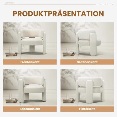 Сучасне оксамитове крісло COLAMY з м&39якою спинкою, м&39яке крісло для вітальні, зручне кругле крісло для відпочинку з 3 ніжками для вітальні, спальні, куточка для читання, кремового кольору, комплект з