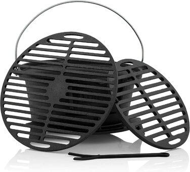 Чавунний казанок-гриль з решіткою (Ш) 43 x (Г) 42 x (В) 21,5 см гриль в стилі Хібачі з підйомником решітки вугільний похідний грил