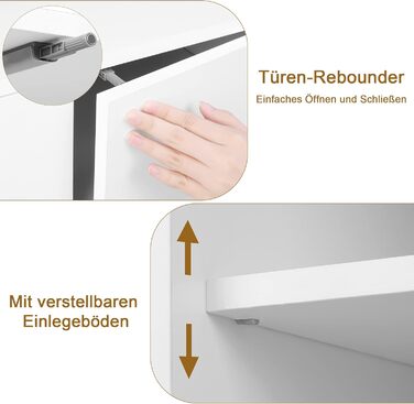 Комод FirFurd, сервант, біла кухонна шафа з 3 дверцятами, дизайн без ручок, регульовані полиці, 107x40x80 см (ШxГxВ)