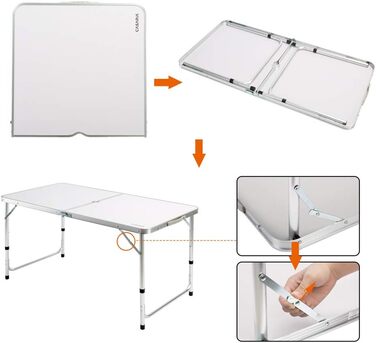 Складаний стіл CASARIA, водонепроникний, регульована висота, кемпінговий стіл зі стільцями, садовий стіл, розкладний стіл, 120x60 см, складний, легко транспортується, 4 особи, білий