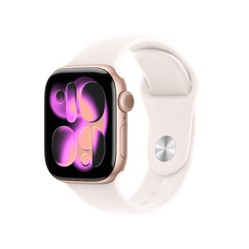 Розумний годинник Apple Watch Series 11 GPS Cellular 42 мм із алюмінієвим корпусом кольору рожевого золота та блідо-рожевим спортивним ремінцем (S/M), відстеження сну, відстеження фізичної активності, моніторинг здоров&39я, завжди ввімкнений дисплей, спор
