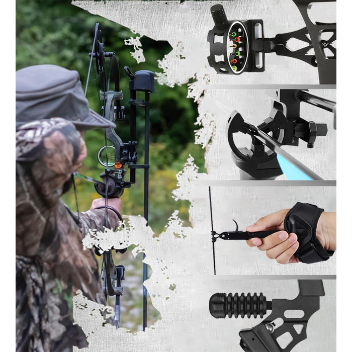 Набір складеного лука ZSHJGJR для дорослих – регульований 25–60 lb, мисливський та спортивний лук з повним комплектом аксесуарів, для правшів, чорний