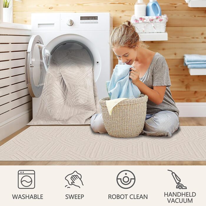 Килим Capsulepad для передпокою 80x200 см бежевий, сучасний миючийся кухонний килимок, 3D геометрія, високий низький ефект, нековзні килимки, м&39які килими для вітальні, спальні, бежевий 80 x 200 см (прямокутний)