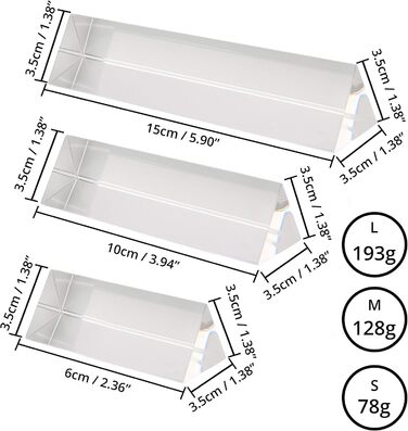 Кришталева трикутна призма BELLE VOUS K9 з ефектом веселки (3 шт.) Аксесуари для фотографування Рефрактор з оксамитовою сумкою, серветкою з мікрофібри та подарунковою коробкою - прозорі призми для навчання світловому спектру