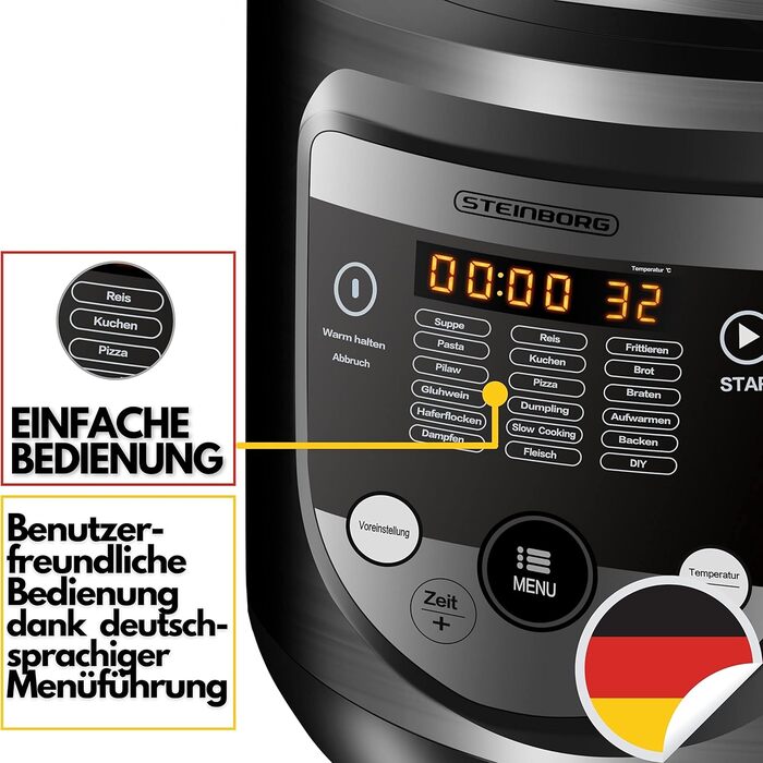 Мультиварка 18в1 Повільна плита 900 Вт 5 літрів Рисоварка Відпарювач Підігрівач їжі Сотейник Йогуртниця Мультипіч Скороварка Гаряча плита Плита