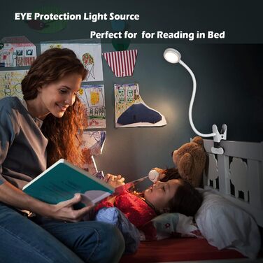 Лампа для читання EYOCEAN, світлодіодна лампа-затискач, лампа на гусячій шиї, дитяча приліжкова лампа, 3 колірні режими та 9 рівні