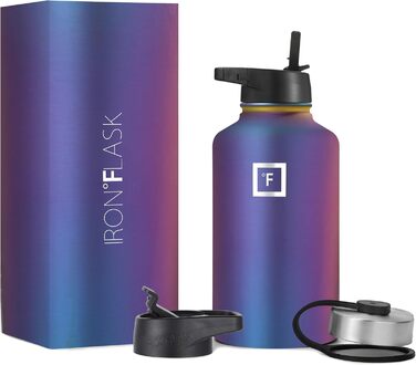 Спортивна пляшка для пиття Iron Flask - 1,8 л, 3 кришки (солом'яна кришка), герметична, з вакуумною ізоляцією з нержавіючої сталі,