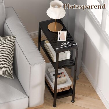 Вузький приставний столик, тумбочка біля ліжка, маленький столик, 3 полиці, вузька тумбочка з місцем для зберігання, приставний столик до дивана для вузьких приміщень, вітальні, спальні, кухні та балкону, кабінету (чорний) 20Г x 43Ш x 67,5В см Чорний 1