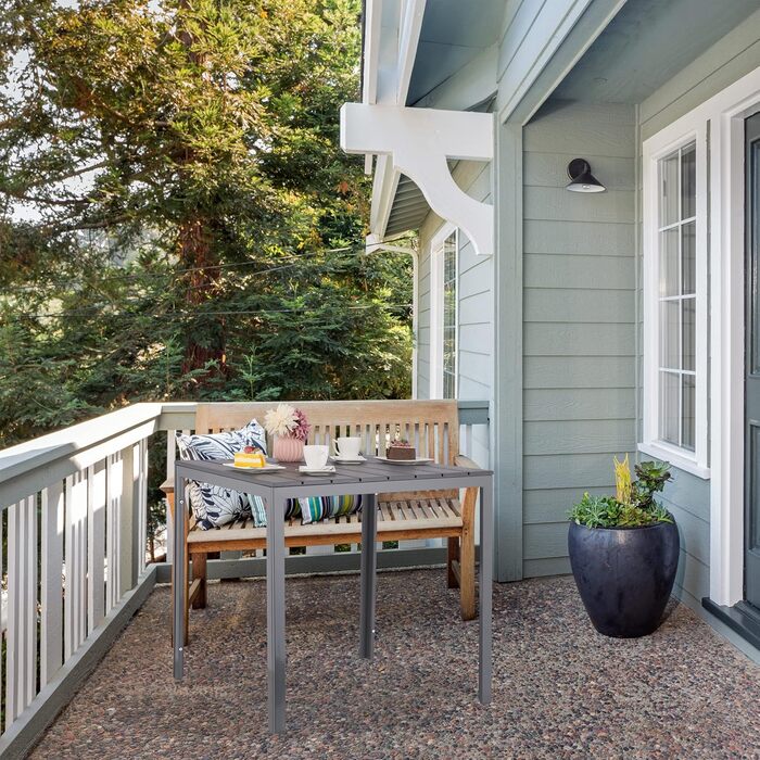 Садовий стіл Relaxdays, HBT 74 x 78 x 78 см, балконний стіл, імітація дерева, пластик, сталь, квадратний стіл для патіо, сірий