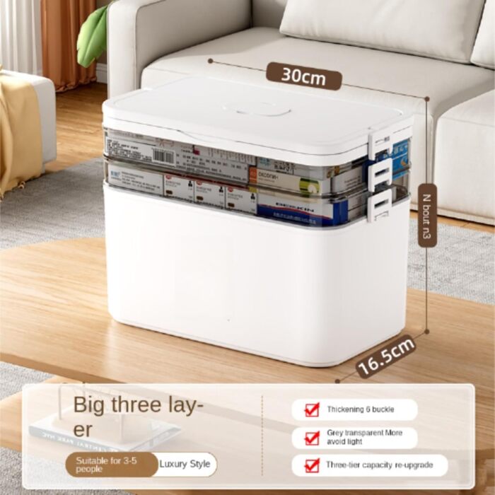 Багатофункціональна 3-рівнева коробка для зберігання з двома знімними лотками, маленька, для подорожей, портативна ручка, високоякісний пластик, органайзер, для дому, багато місця, для художнього приладдя, косметики