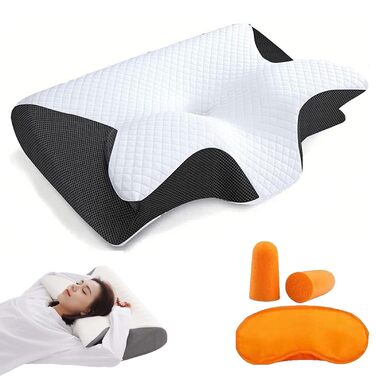 Подушка для шиї Curo Sleep, ергономічна ортопедична подушка з контурною підтримкою для сну на боці, спині та животі, кращий сон (чорна), 2025 Upgrade Pillow Curosleep