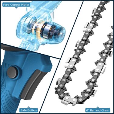 Міні-бензопила з акумулятором, 6-дюймова міні-бензопила електрична з 2 батареями, ручна бензопила для секатора Секатори Різання деревини (синій)