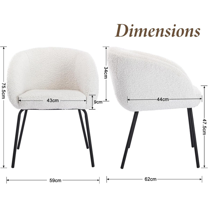 Крісло Chairus з м&39яким штучним хутром для спальні, вітальні, крісло для ванної кімнати, крісло для відпочинку з металевими ніжками (біле)