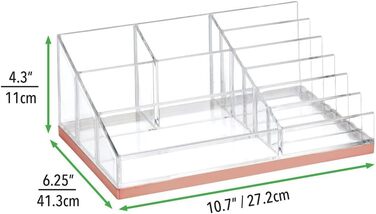Практичний органайзер для косметики mDesign - Декоративна косметична коробка для зберігання лаку та пудри - Полиця з 10 відділеннями для зберігання косметики - Прозоре та рожеве золото Рожеве золото/Прозорий