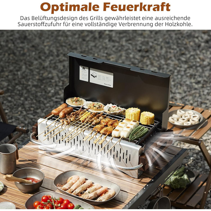Вугільний гриль Naturehike, складний гриль 50,2 x 32,8 x 33,5 см, портативний, мобільний, для кемпінгу, настільний, для барбекю, гриль-валіза для зовнішнього використання, настільний, для саду, чорний