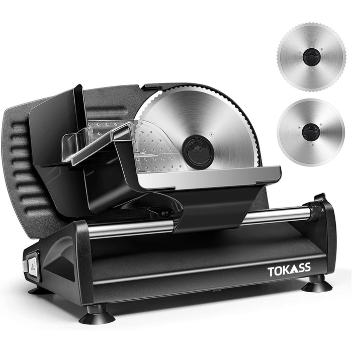 Електричний нарізувач їжі з нержавіючої сталі - Регульований кухонний комбайн від 0 до 15 мм - 2 леза - Нарізка ковбаси - Нарізка хліба, нарізка шинки, м'ясо (150 Вт 2 леза чорний)
