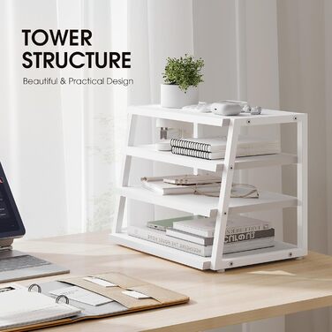Органайзер для столу Fenge, 4-рівневий дерев&39яний тримач для документів, лоток для паперу A4, лоток для файлів, тримач для журналів, лоток для листів, органайзер для паперових журналів для офісу та дому (білий)