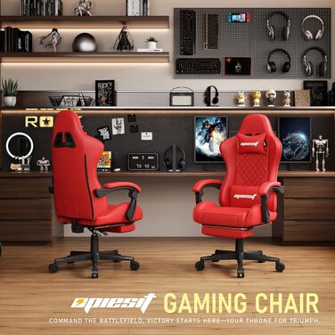 Ігрове крісло Ергономічне ігрове крісло з поперековою опорою, дихаюче офісне крісло зі штучної шкіри, зручне комп&39ютерне крісло, вантажопідйомність 200 кг, регульована висота сидіння та спинки (червоне)