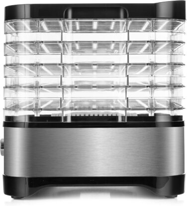 Дегідратор нержавіюча сталь 450W Сушарка для їжі з 5 рівнями дегідратора Дегідратор з регулятором температури 35-70C Сушарка для фруктів, грибів, м'яса, трав, без бісфенолу А, 4525