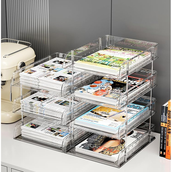 Рівневий органайзер для столу, штабелюваний акриловий лоток для документів, лоток для листів формату А4 та офісного приладдя (прозорий), 3-