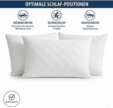 Стьобані подушки, 2 шт. (80x80 см), подушки готельної якості, подушки для сну на боці, швидко відновлюються, пилонепроникні, високоякісні наповнені подушки 80x80 см - 2 шт., білі