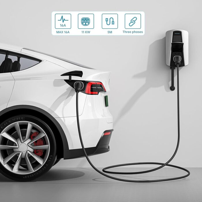Зарядний кабель для електромобілів QIAO тип 2, 11 кВт 5M 16A 3-фазний, IEC 62196 зарядний кабель для електромобілів від типу 2 до