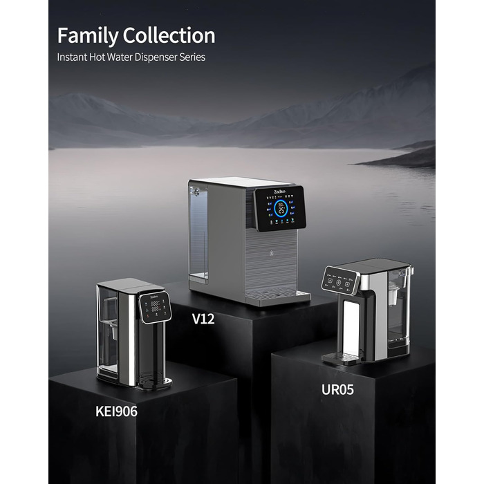 Диспенсер для гарячої води ZACHVO KEI906 (без фільтра) - 2600W швидкий нагрів, 4 температурні рівні, 5 об&39ємів води, ємність для води 3 л, компактний для кухні, офісу та дому, чорний