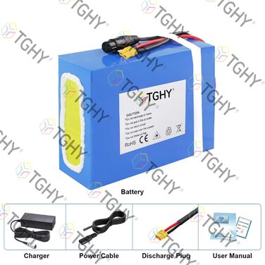 Акумулятор TGHY 60V 40Ah для електровелосипедів, літій-іонний акумулятор 72V 40Ah для електровелосипедів зі швидким зарядним пристроєм для електродвигунів велосипедів, мопедів та триколісних велосипедів потужністю 0-2900 Вт., 60v40ah