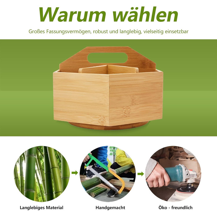 Бамбуковий настільний органайзер, що обертається на 360, дерев'яний тримач для ручки з ручкою, органайзер для столу, 6 великих відділень як офісний органайзер, органайзер для макіяжу, тримач для олівців для дітей (вміщує 400 олівців)
