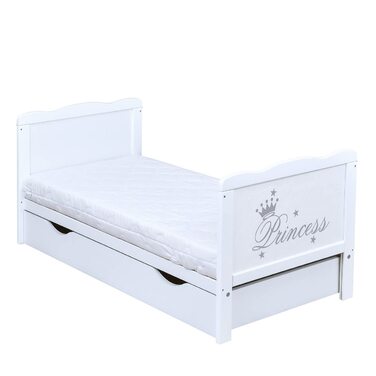Дитяче ліжечко 60x120, що трансформується в дитяче ліжко, біла принцеса з шухлядою та матрацом, включаючи прорізувачі для зубів