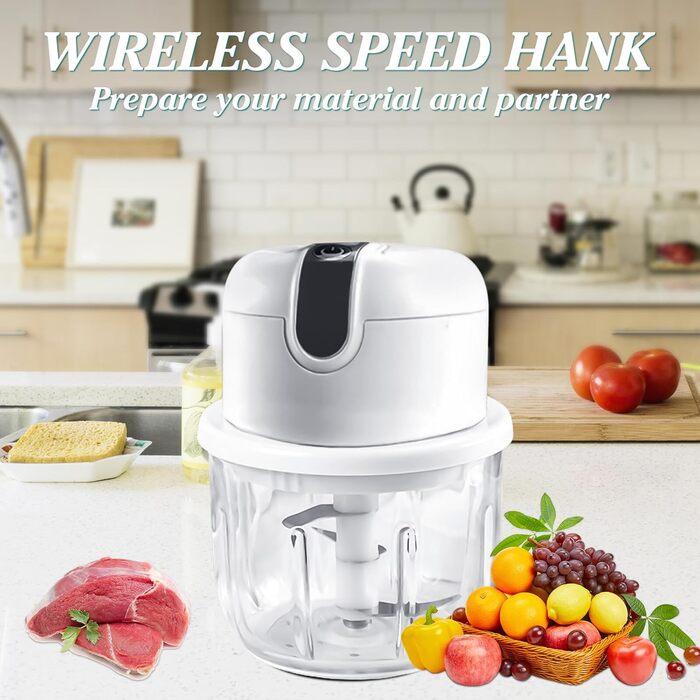 Подрібнювач кухонний електричний, міні-цибулева нарізка 250 мл з USB-портом, акумуляторна батарея для подрібнювача цибулі та лезо з нержавіючої сталі для подрібнення, нарізання та подрібнення (білий)