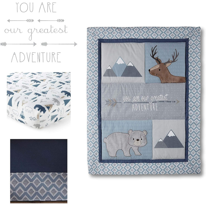 Комплект постільної білизни в дитяче ліжечко Levtex Baby Emerson, темно-синій, блакитний, сірий і коричневий, пригоди тварин, 4 пр