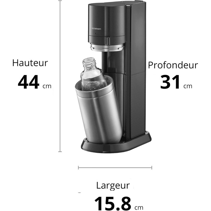 Пакет SodaStream Soda maker DUO з циліндром CO2 Quick-Connect, 2 шт. скляною пляшкою 1 л і пластиковою пляшкою 1 л, яку можна мити в посудомийній машині, висота 44 см, колір титан