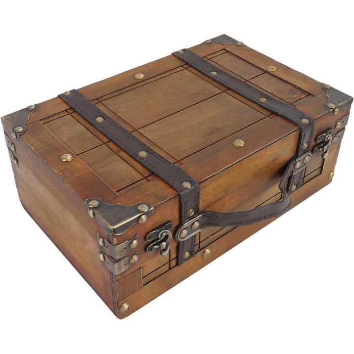Вінтажна дерев&39яна валіза, ретро дерев&39яна скриня для зберігання, скриня зі шкіряною ручкою в античній бронзі та класичному дизайні, ідеально підходить для декору дому та сувенірів (мала)