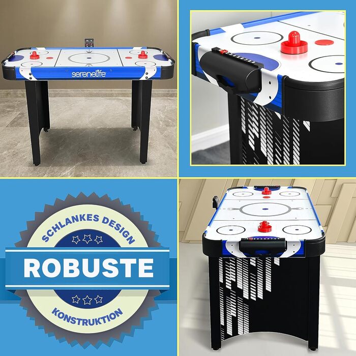 Аерохокейний стіл SereneLife з повітряними шайбами Ігровий стіл для повітряного хокею, ідеальний як ігровий стіл Настільний хокей для розваг Настільні ігри з повітряними шайбами та слайдерами Міцні столи для повітряного хокею для дітей та дорослих, синій 
