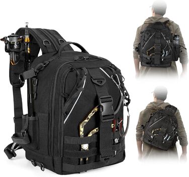 Рюкзак для риболовлі Jueachy, сумка для риболовлі, легка водонепроникна сумка для зберігання риболовлі на відкритому повітрі Тактичні сумки для риболовлі для риболовлі, походів, полювання, риболовлі, рюкзак із тримачами для вудилищ