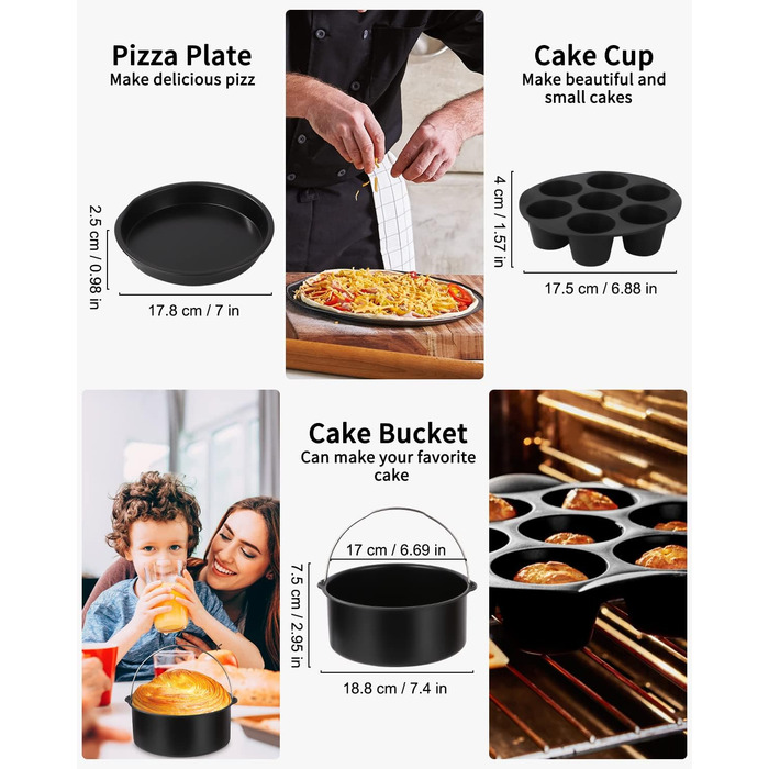 Дюймові аксесуари для фритюрниці, набір із 16 предметів із 200 аркушів паперу для випічки, підходить для фритюрниць діаметром понад 18 см (7 дюймів), 7-