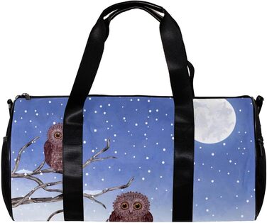 Спортивна сумка, маленька дорожня сумка, сумка для шопінгу та йоги, Зимовий місяць сови, сумка для фітнесу на відкритому повітрі, ручна поклажа