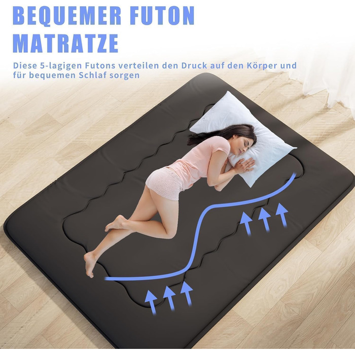 Японський матрац футон, складний татамі, портативний килимок для сну з сумкою та ремінцем, матрац на підлозі, потовщений матрац для сну, кемпінговий матрац (Чорний YU1, 120x200см) Чорний Yu1 120x200см