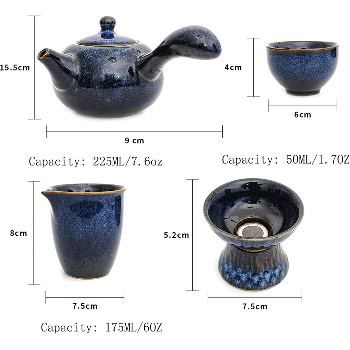 Китайський керамічний чайний набір кунг-фу, чайний набір для дорослих, набір для післяобіднього чаювання, чайник для любителів чаю, 9 предметів, подарункова упаковка, синій