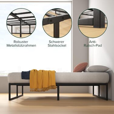 Каркас ліжка Zinus Lorelai 140x200 см - Металеве ліжко 140x200 з металевою рейковою основою - Платформа заввишки 33,5 см з простором під нею - Пружинний матрац не потрібен - Легке складання - Чорний 140 x 200 см 36 см