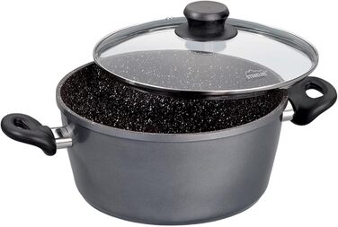 Каструля Stoneline 16 см, з кришкою, індукційна, лита алюмінієва, покрита справжніми частинками каменю, сіра, каструля з покриттям