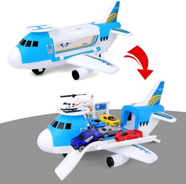 Іграшка deAO Transport Airplane, 19-елементний транспортний вантажний літак з ігровим набором для автомобілів та дорожніми знаками для вертольотів, ігровий набір "Зроби сам" з рампою для дітей віком 2-3 роки, хлопчиків та дівчаток