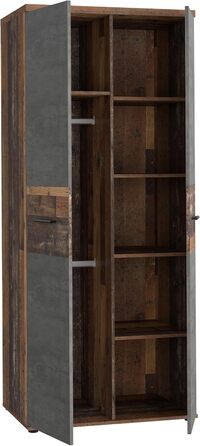 Гардероб Forte Winnie 80, рустикальна шафа з орними дверима, 2-дверна, полиці, простора, декор Old Wood Vintage під дерево/імітація бетону темно-сірий, 79,9 см завширшки x 189 см заввишки x 53,7 см темно-коричневий/сірий