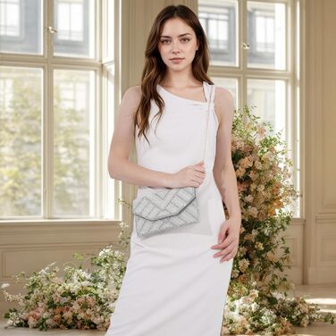 Клатч жіночий з перлами та стразами Перлина - елегантна вечірня сумочка на ланцюжку для весілля, випускного та святкових заходів, сріблястий