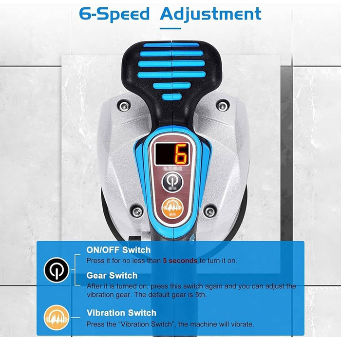 Вібраційний інструмент для плитки Kadxyan, електричний плиточник на присосках, ручний вібратор для монтажного інструменту, 6 регульованих швидкостей, 12 см присоска, цифровий дисплей, з 2 батареями