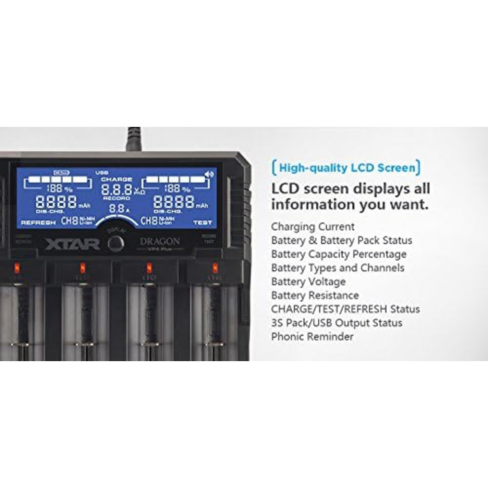 Зарядний пристрій XTAR VP4 Plus Dragon для літій-іонних, нікель-металгідридних та 3s акумуляторних блоків, чорний 5
